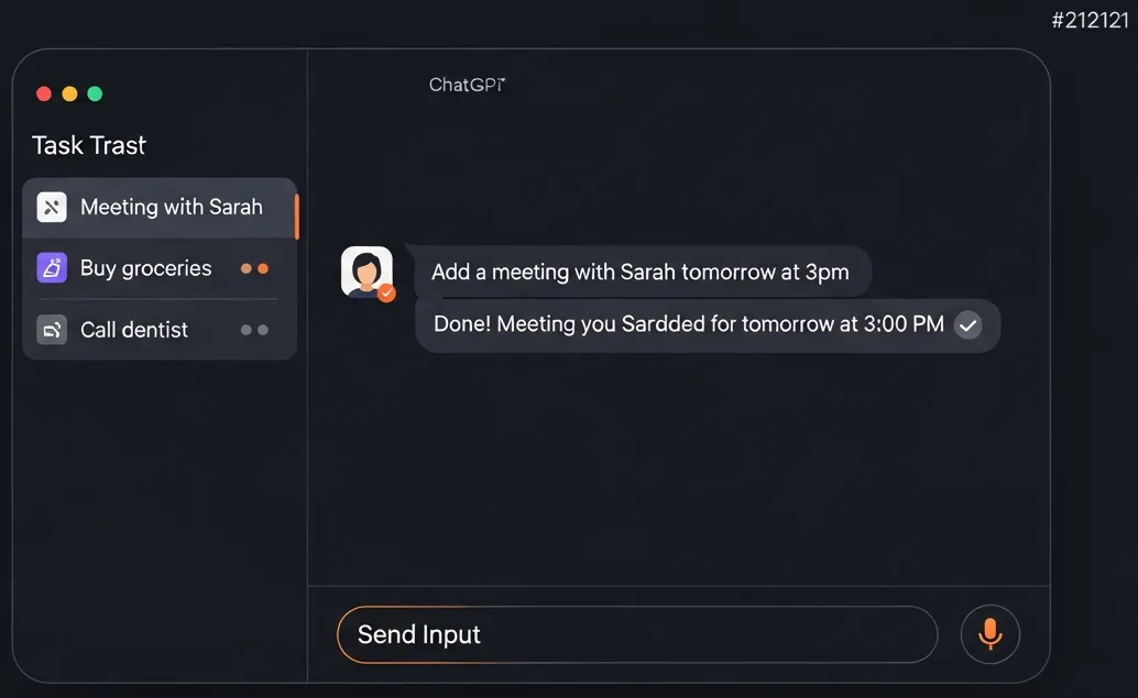 AI chat interface for creating and managing tasks with natural language commands